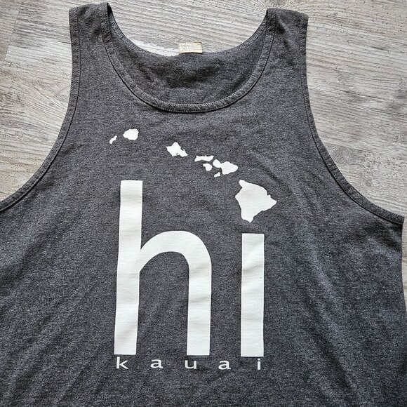 Hawaii Islands "Hi Kauai" Graphic Tank Top Large Gray Beach Vintage Muscle - Picture 8 of 14